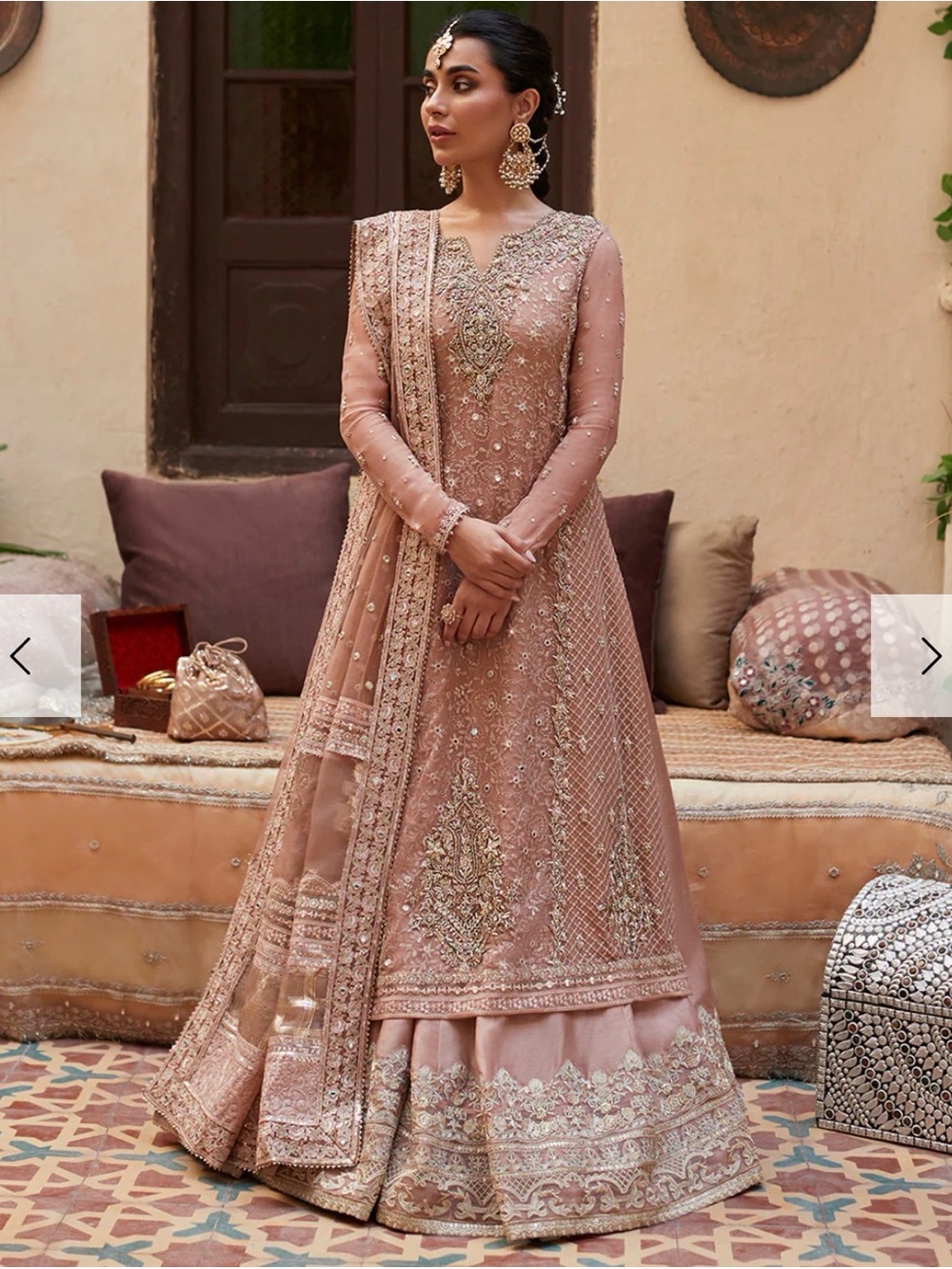Embroidered Blush Pink Long Sleeve Formal Dress